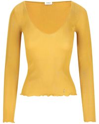Saint Laurent - Logo Plaque Ribbed Top - Lyst