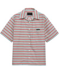 Prada - Striped Short Sleeved Bowling Shirt - Lyst