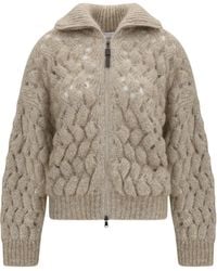 Brunello Cucinelli - Dazzling Zigzag Cables Chunky-Knit Cardigan - Lyst