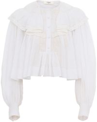 Chloé - Cotton Voile And Lace Cropped Ruffle Top - Lyst