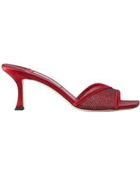 Jimmy Choo - Crystal-Embellished Satin-Trimmed Mesh Mules - Lyst