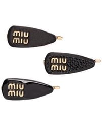 Miu Miu - Logo-Lettering Set Of Three Hair Clips - Lyst