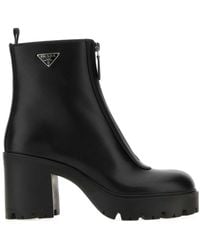 Prada - Block-Heel Ankle Boots - Lyst