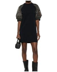 Sacai - Panelled Puff-Sleeve Mini T-Shirt Dress - Lyst
