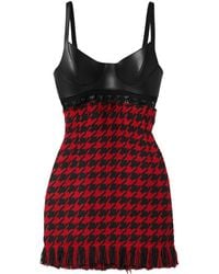 Monse - Leather-Trimmed Fringed Knitted Mini Dress - Lyst