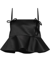 Ganni - Sleeveless Square Neck Satin Top - Lyst