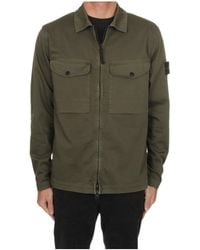 Stone Island - Logo Patch Zip-Up Overshirt - Lyst