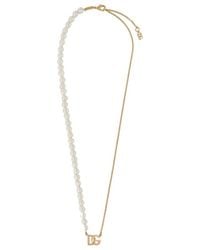 Dolce & Gabbana - Logo-Pendant Pearl-Chain Necklace - Lyst