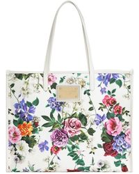 Dolce & Gabbana - Floral Printed Logo Plaque Shoulder Bag - Lyst