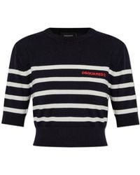 DSquared² - Logo Embroidered Striped Cropped Jumper - Lyst