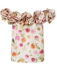 Carolina Herrera - Floral-Appliqué Off-Shoulder Cotton-Blend Top - Lyst
