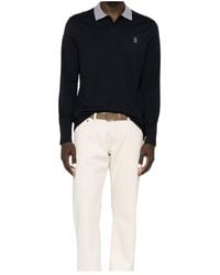 Brunello Cucinelli - Logo Embroidered Long-Sleeved Polo Shirt - Lyst