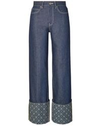 Tory Burch - T Monogram Contrast Cuff Straight Leg Jeans - Lyst