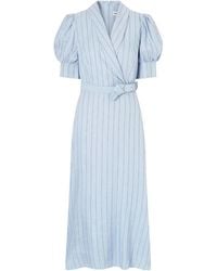Rebecca Vallance - Puff-Sleeve Belted Midi Dress - Lyst