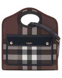 Burberry - Logo Printed Checked Tote Bag - Lyst