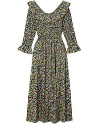 Doen - Ruffled Floral Print Midi Dress - Lyst