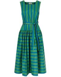 ALÉMAIS - Belted Striped Organic Cotton-Poplin Midi Dress - Lyst