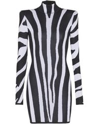 Balmain - Short Knit Dress With Zebra Intarsia - Lyst