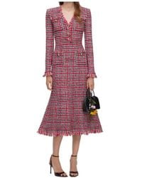 Self-Portrait - Check Frayed Knit Midi Dress - Lyst