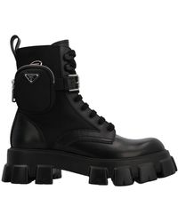 Prada - Round Head Lace-Up Short Boots With High Side - Lyst