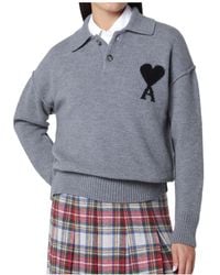 Ami Paris - Ami Heart Logo Polo Knitted Sweater - Lyst