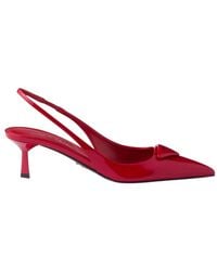 Prada - Logo Detailed Slingback Pumps - Lyst