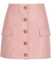 Balmain - Buttoned Mini Leather Skirt - Lyst