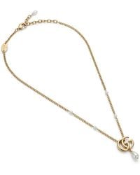 Gucci - Logo Plaque Pearl Drop Necklace - Lyst