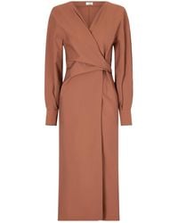 Brunello Cucinelli - Embellished Cotton-Blend Midi Wrap Dress - Lyst