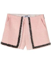 MSGM - High-Waist Frayed-Edge Tweed Mini Shorts - Lyst