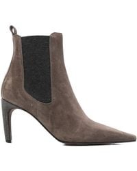 Brunello Cucinelli - Monili-Embellished Suede Ankle Boots - Lyst