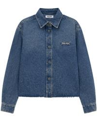 Miu Miu - Denim Shirt With Classic Collar And Chest Logo - Lyst