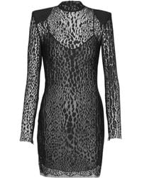 Balmain - Leopard Pattern Lace Bodycon Dress - Lyst