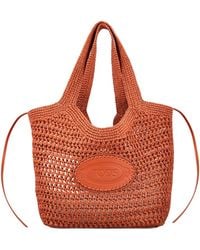 Tod's - Woven Logo Raffia Shoulder Bag - Lyst