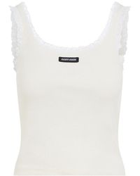 Miu Miu - Lace-Trimmed Ribbed Top - Lyst
