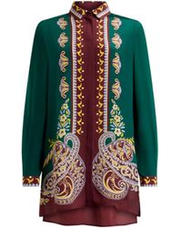 Etro - Long Silk Shirt With Placed Print - Lyst