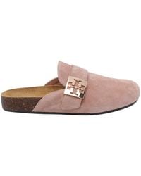Tory Burch - Mellow Metal-Logo Suede Mules - Lyst