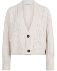 Peserico - Cable Knitted Cropped V-Neck Cardigan - Lyst