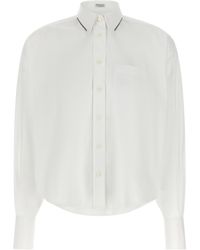Brunello Cucinelli - Monile-Trim Cropped Shirt - Lyst