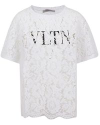 Valentino - Logo Print Lace-Layered T-Shirt - Lyst