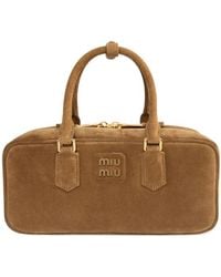 Miu Miu - Arcadie Logo Embossed Tote Bag - Lyst