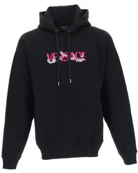 Versace - Logo Embroidered Long Sleeved Hoodie - Lyst