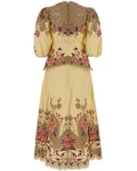 farm rio embroidered open-back dress Farm Rio Artisanal Cut-Out Embroidered Linen Maxi Dress