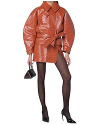 ANDAMANE - Tan Leather-Effect Belted Jacket - Lyst