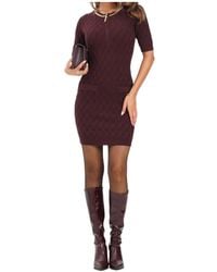 Elisabetta Franchi - Diamond Pattern Knitted Mini Dress - Lyst