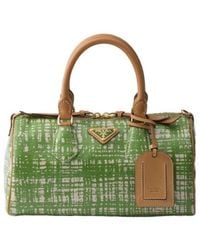 Prada - Evasion Small Linen Blend And Leather Top-Handle Bag - Lyst