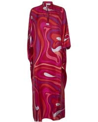 Emilio Pucci - Marmo Print Silk Twill Long Kaftan - Lyst