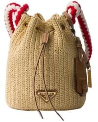 Prada - Woven Drawstring Bucket Bag - Lyst
