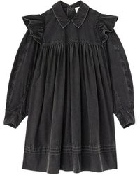 Ganni - Ruffled Washed Mini Shirt Dress - Lyst