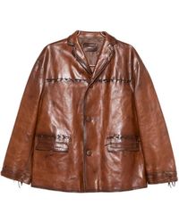 Prada - Button-Up Leather Jacket - Lyst